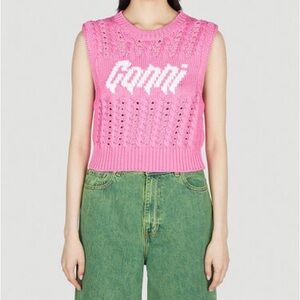 GANNI Open-Stitch Knit Vest with Logo